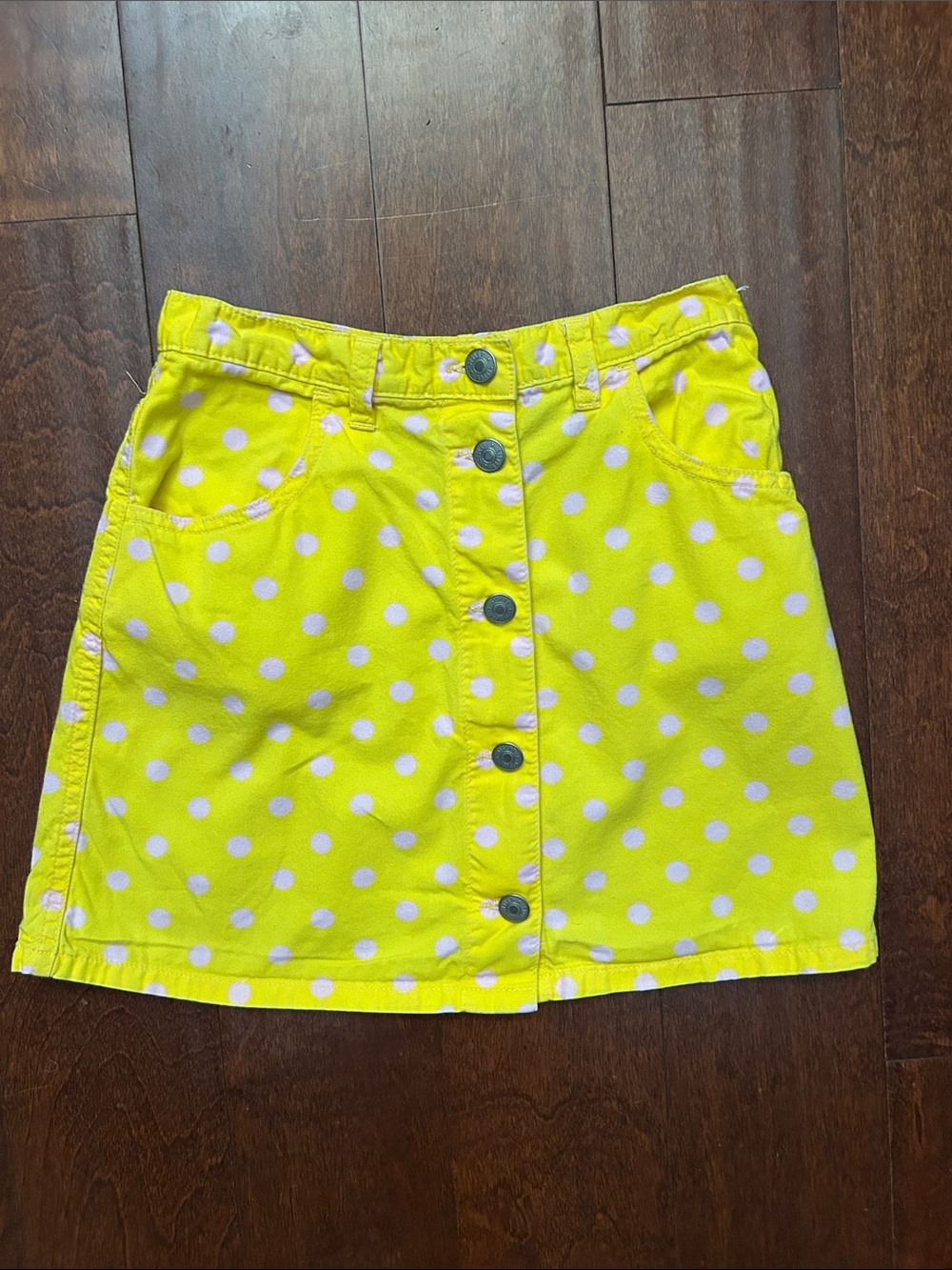Sisley Fun Italian Summer Kids Yellow & Pink Polka Dot Mini Skirt, Size 7/8 (24)